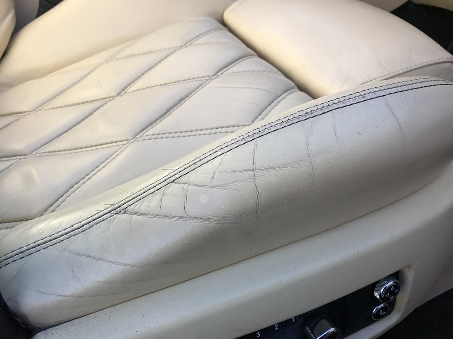 Interior leather trim before restoration